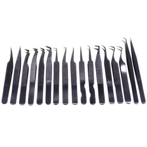 Professional High Quality Stainless Steel Volume Lash Tweezers with Fiber Tip-Stylish Design Eyelash Tweezer Set