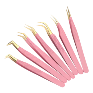 Professional Anti-static Stainless Steel Slanted Pointed Pink Grafting Eyelash Flowering Tweezers Custom Logo 10mm Length