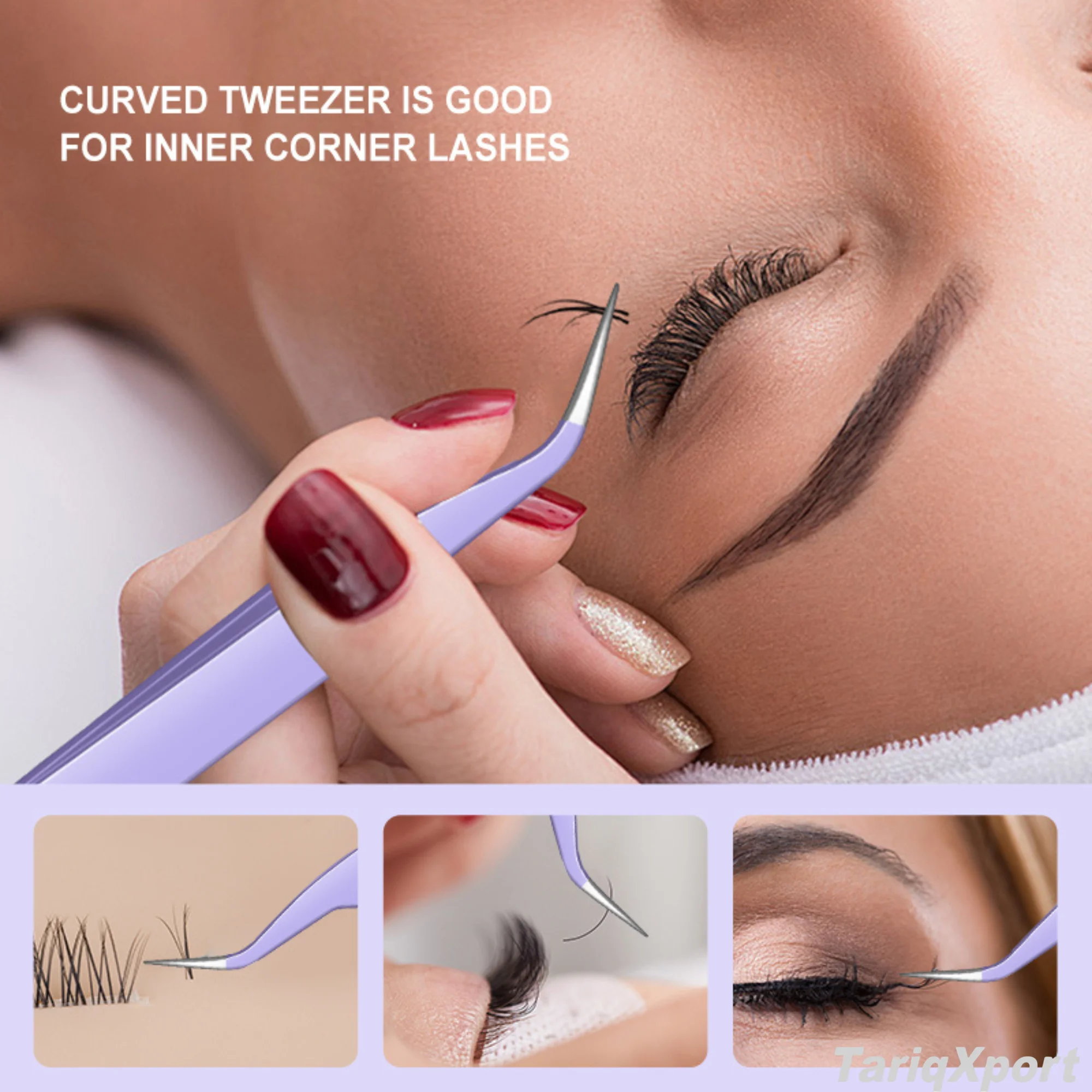 Precision Stainless Steel Eyelash Tweezers Smooth Tip Pointed For Eyelash Extension Purple Pink Red Black Colors - Image 6