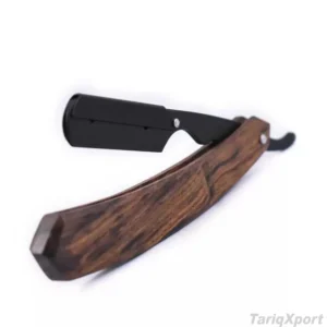 Customized Label Color Wooden Handle Professional Straight Edge Stainless Steel Razor with Folding Design for Body Face Shaving