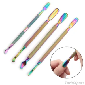 Professional Stainless Steel Double Head Reusable Cuticle Pushers Comfortable Handle Custom Logo Dead Skin Removal Manicure Nail