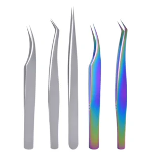 Professional Stainless Steel Eyelash Tweezers Set Precision Tools for False Lash Application Smooth Tip Design