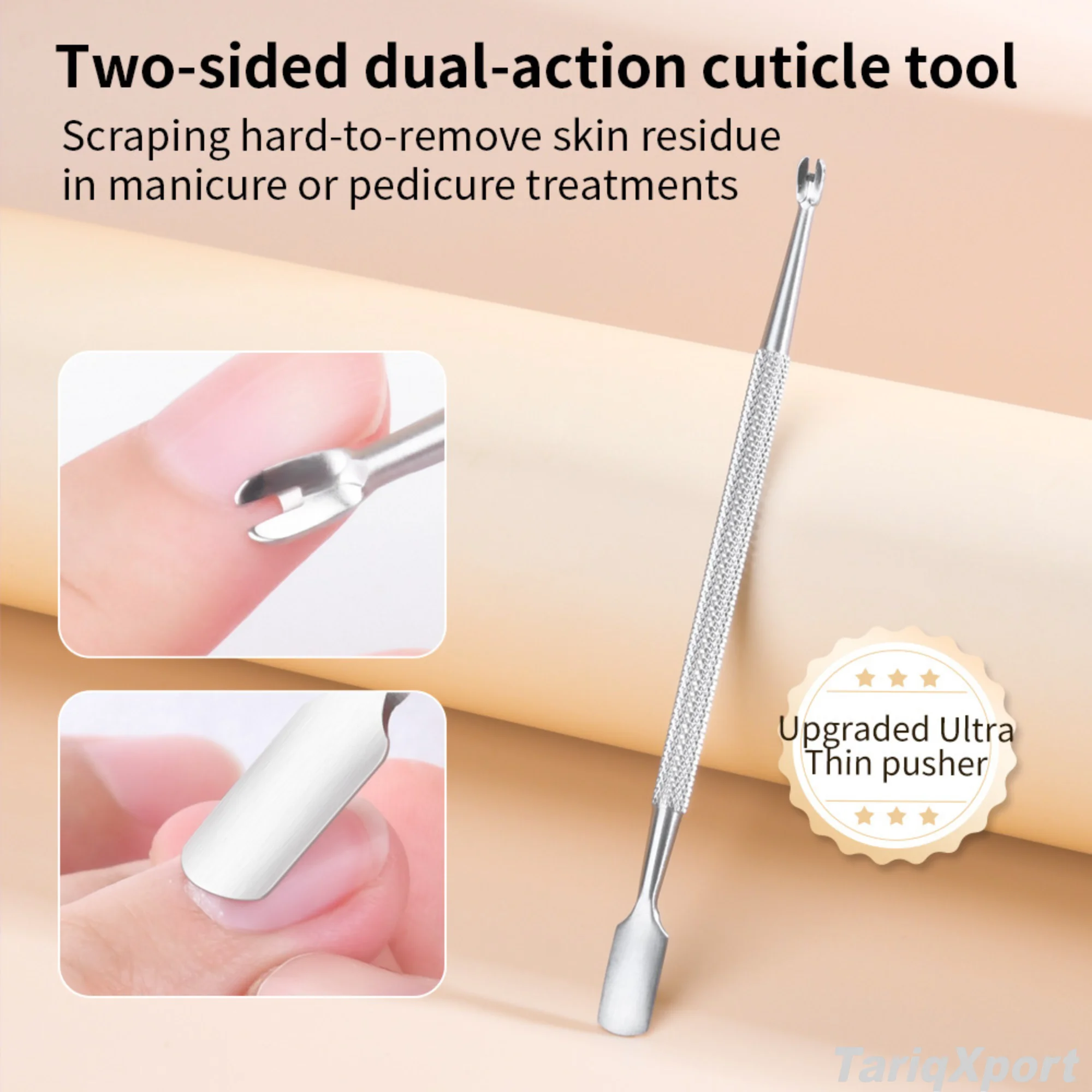 Women's Double-Ended Stainless Steel Cuticle Pusher Set with Non-slip Handle Grip and Square Shape for Nail Polish Art & Remover - Image 2