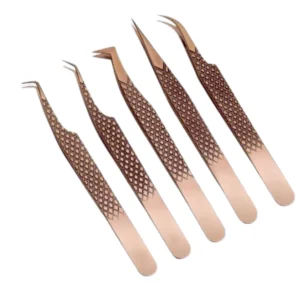 Professional Rose Gold Eyelash Tweezers Set Precision Stainless Steel Smooth Tip Custom Logo for Lash Extension Beauty Tools