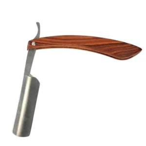 Professional Solid Stainless Steel Shaving Razor Custom Logo Barber Cut Throat Wooden Handle Single Blade Non-Disposable for Men