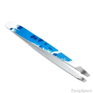Professional Precision Stainless Steel Eyelash Tweezers Blue Splash Design Smooth Tip Application Custom Logo Reusable Handmade