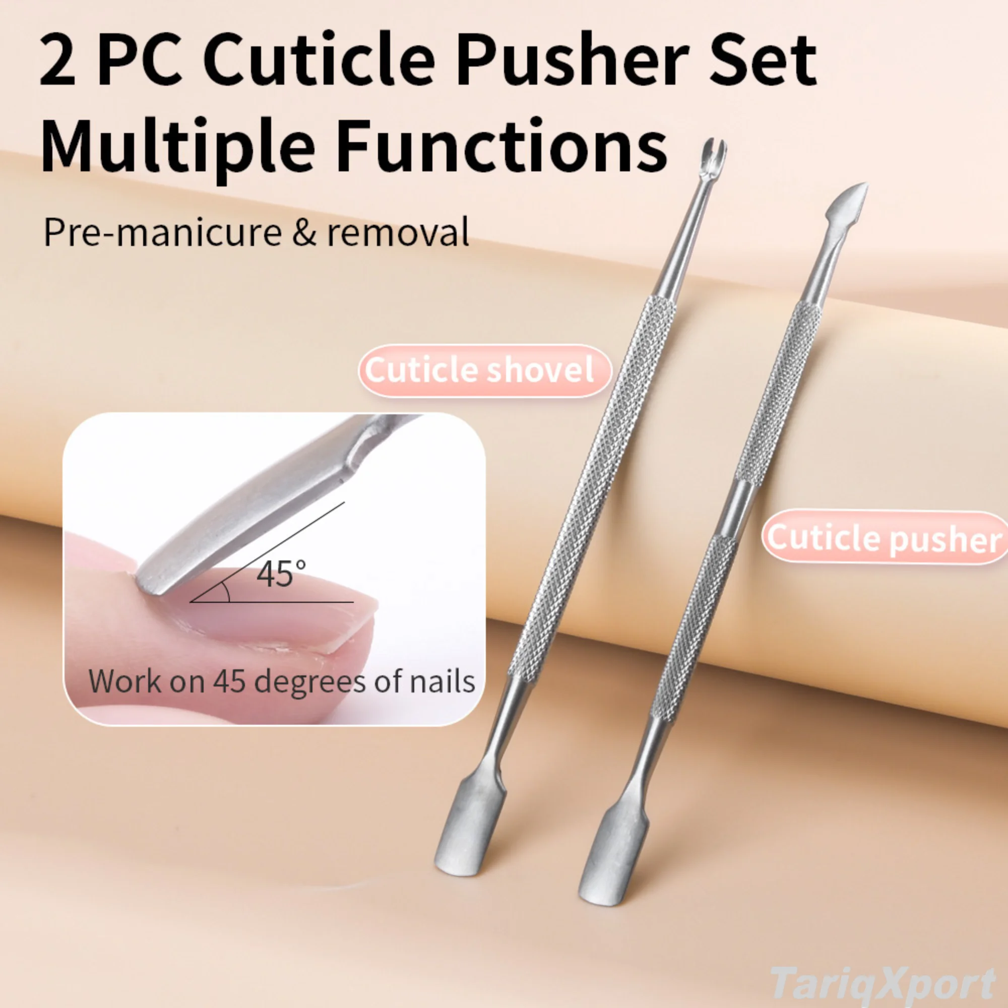 Women's Double-Ended Stainless Steel Cuticle Pusher Set with Non-slip Handle Grip and Square Shape for Nail Polish Art & Remover - Image 4