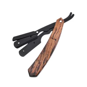 Customized Label Color Wooden Handle Professional Straight Edge Stainless Steel Razor with Folding Design for Body Face Shaving