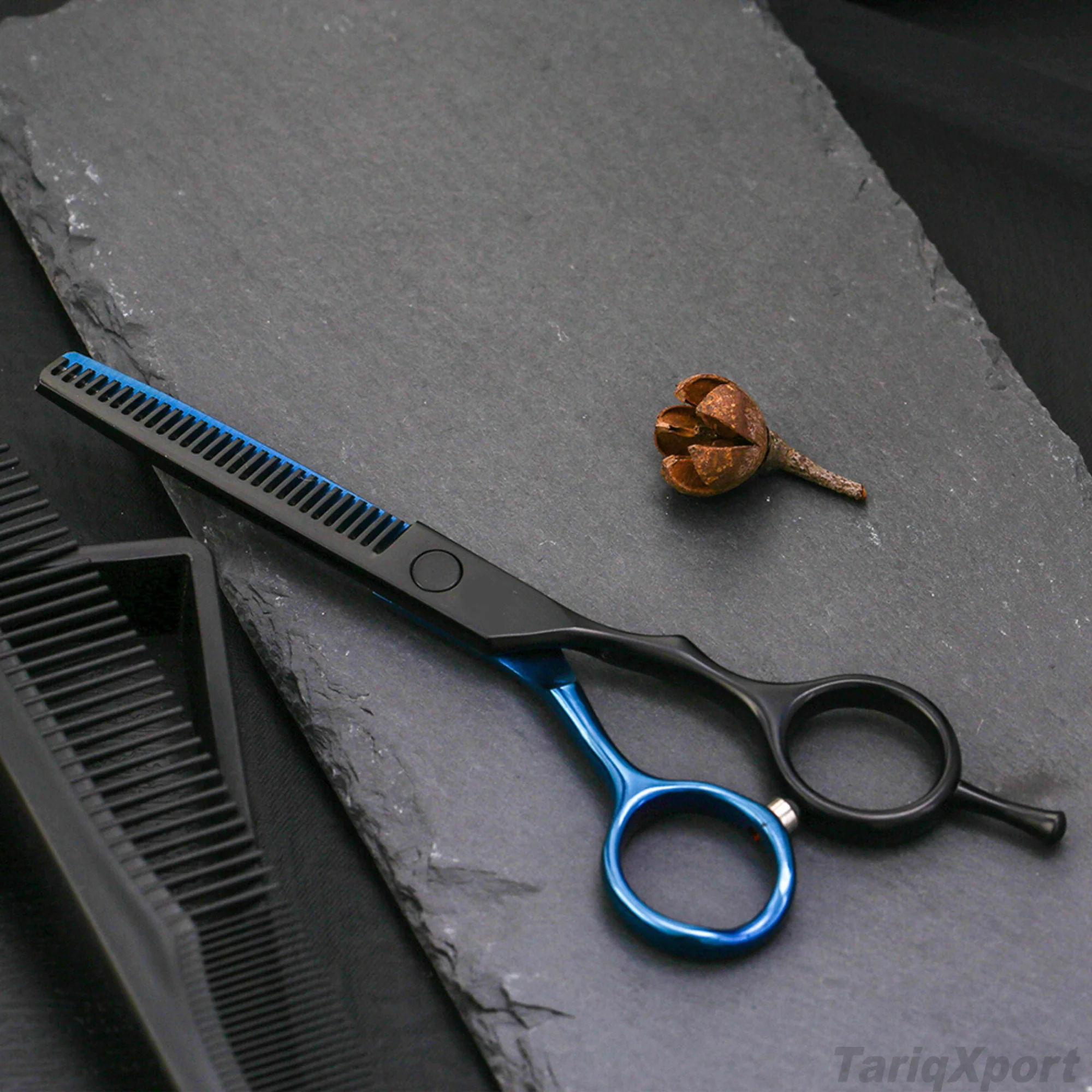 Professional High Steel Barber Blue Black Stainless 440C Lightweight Foldable Right-Handed Hair Dressing Thinning Scissors Set - Image 6